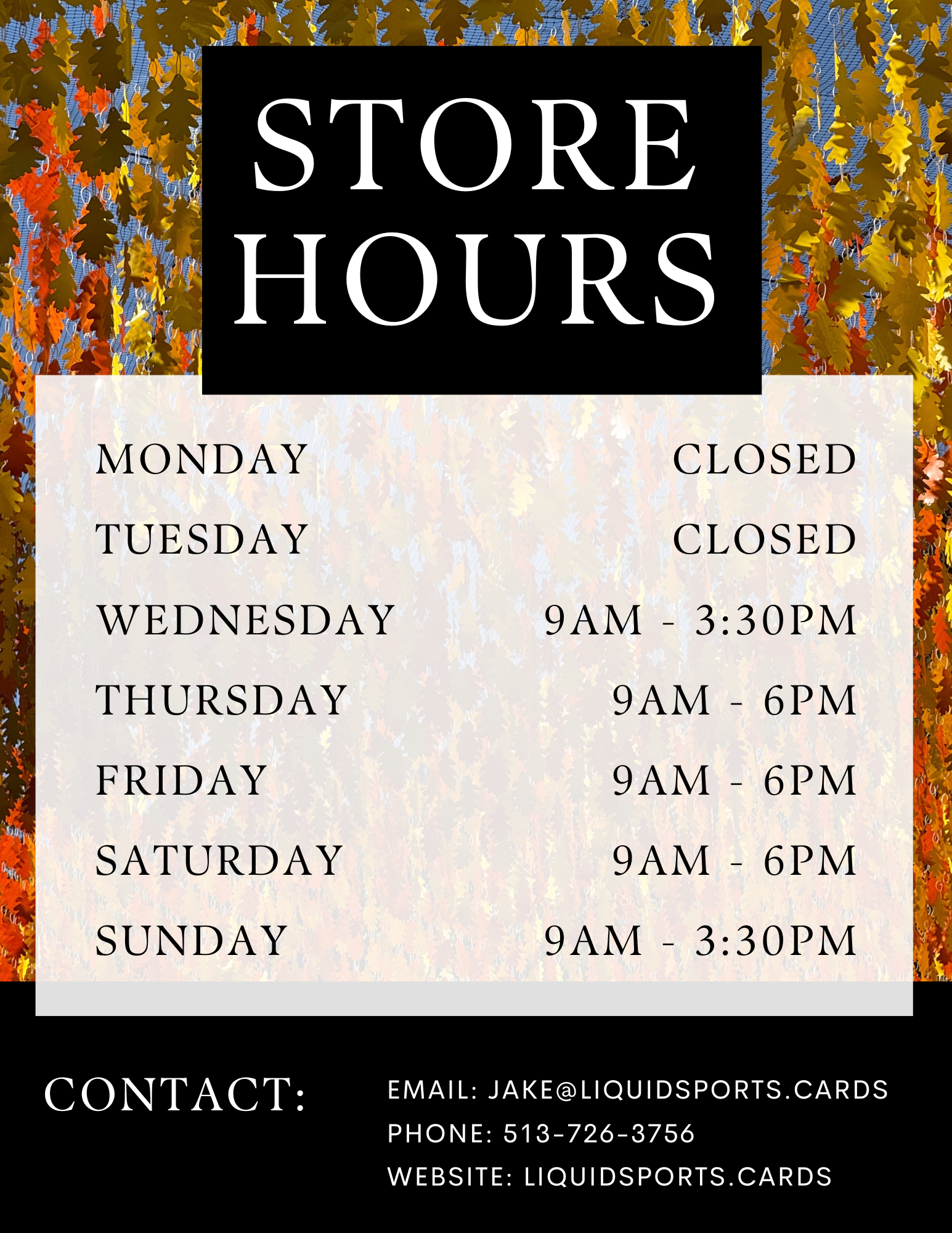 New Hours for Fall!