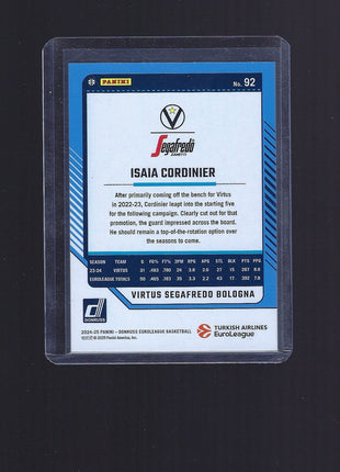 Isaia Cordinier 2024 Panini Donruss EuroLeague #92 Virtus Segafredo Bologna