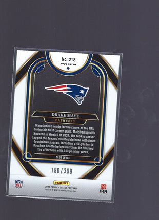 Drake Maye 2025 Panini Select Prizm Club Level #218 New England Patriots Orange RC 180/399