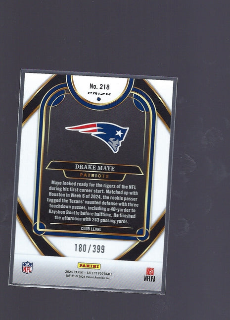 Drake Maye 2025 Panini Select Prizm Club Level #218 New England Patriots Orange RC 180/399