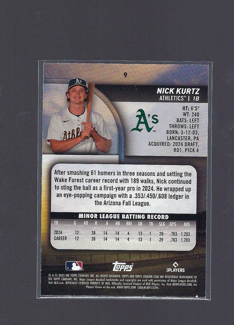 Nick Kurtz 2025 Topps Stadium Club #9 Oakland Athletics Members Only RC