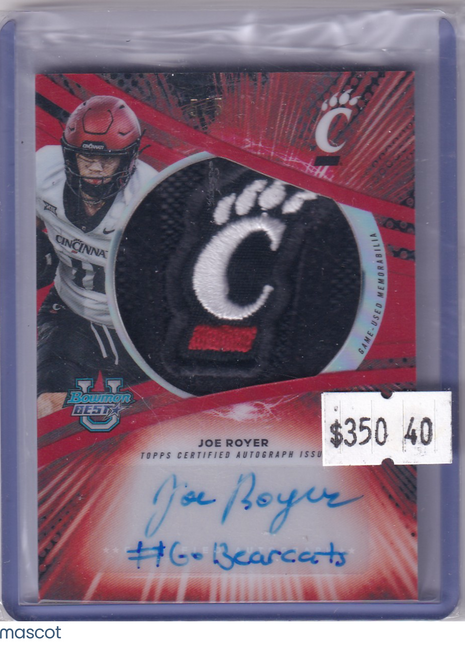 Joe Royer 2025 Topps Bowman University's Best #JRA-JR Bearcats Relic Auto 5/5