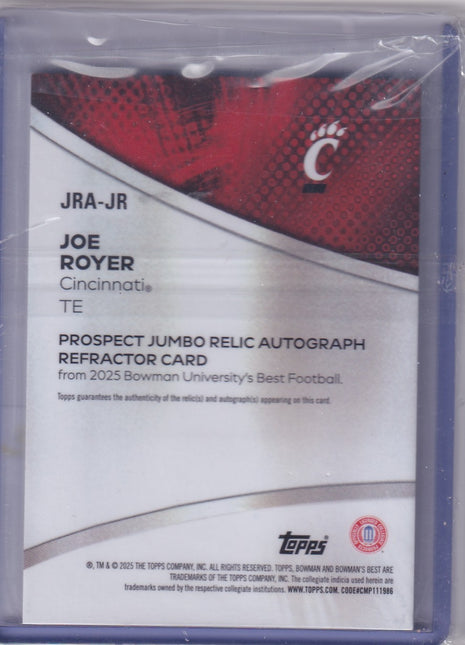 Joe Royer 2025 Topps Bowman University's Best #JRA-JR Bearcats Relic Auto 5/5