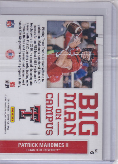 Patrick Mahomes II 2017 Panini Score Big Man on Campus #6 Texas Tech Red Raiders