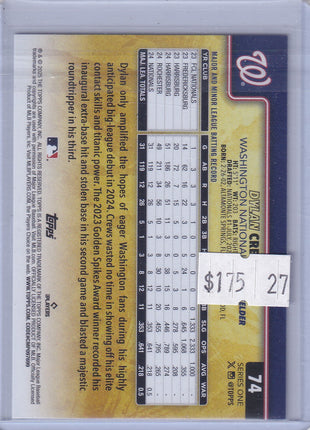 Dylan Crews 2025 Topps Series One #74 Washington Nationals RC