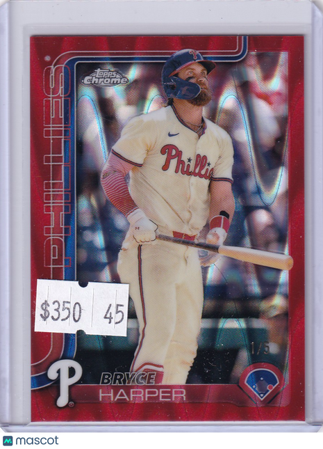 Bryce Harper 2025 Topps Chrome #150 Philadelphia Phillies Red RayWave 1/5