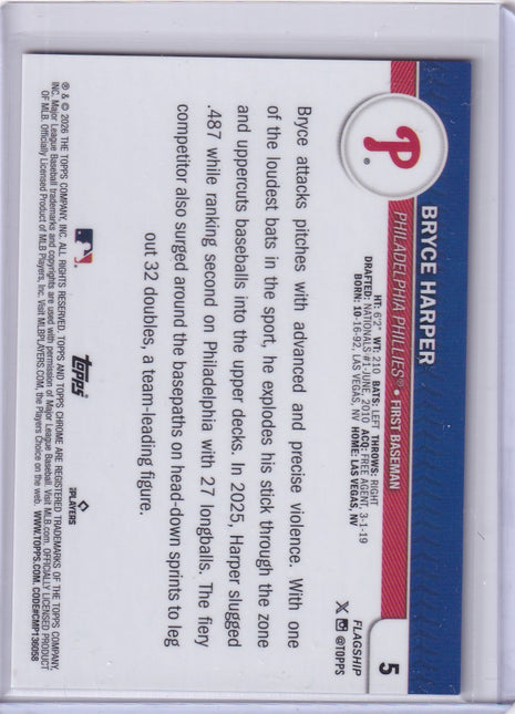 Bryce Harper 2024 Topps Flagship Chrome #5 Phillies Red Refractor 5/5
