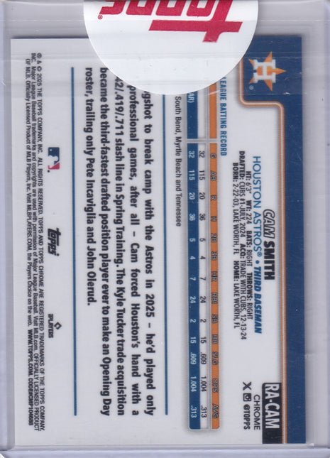 Cam Smith 2025 Topps Chrome #RA-CAM Houston Astros Aqua RayWave 167/175 RC