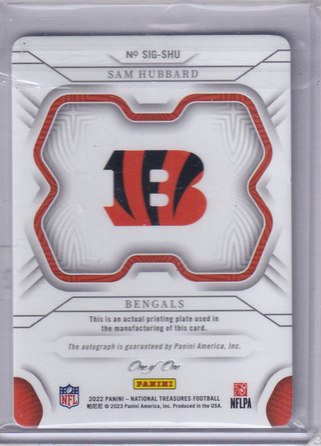Sam Hubbard 2023 National Treasures #SIG-SHU Bengals Yellow Printing Plate