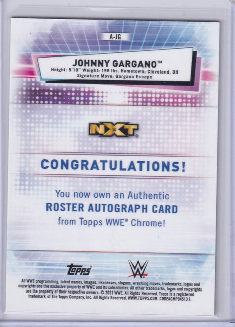 Johnny Gargano 2021 Topps Chrome WWE #A-JG NXT Red Authentic Roster Autograph /5