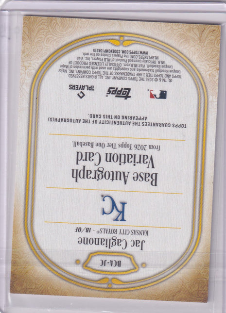 Jac Caglianone 2026 Topps Tier One #BCA-JC Royals Autograph Variation Card /49