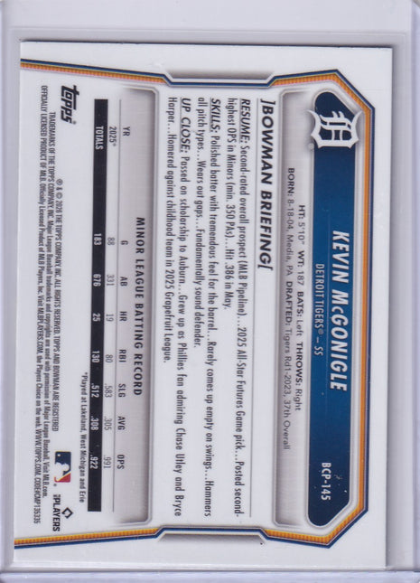 Kevin McGonigle 2025 Bowman Chrome #BCP-145 Detroit Tigers Green 3/89