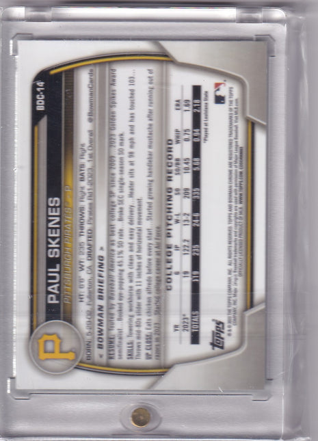 Paul Skenes 2023 Bowman Draft Chrome #BDC-14 Pittsburgh Pirates Green 1st Bowman