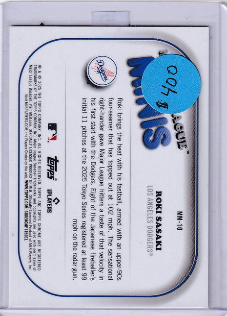 Roki Sasaki 2025 Topps Chrome Major League Minis #MM-10 Los Angeles Dodgers RC