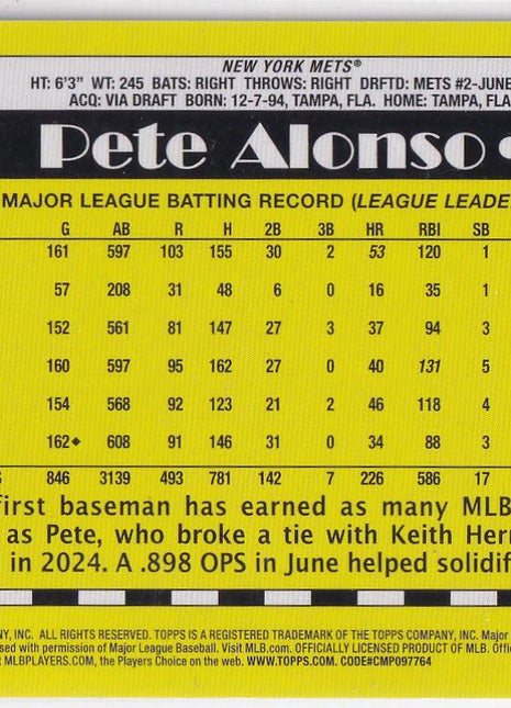 Pete Alonso 2025 Topps 1990 Topps Baseball 35th Anniversary #T90-30 New York Mets 21/35