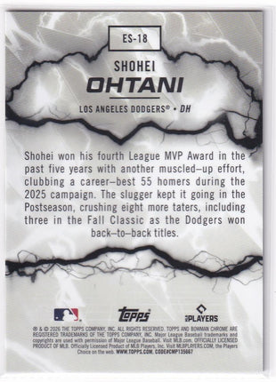 Shohei Ohtani 2026 Bowman Chrome Electric Sluggers #ES-18 Los Angeles Dodgers Gold Refractor 29/50
