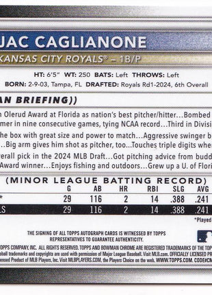 Jac Caglianone 2025 Topps Bowman Chrome #CPA-JCA Kansas City Royals