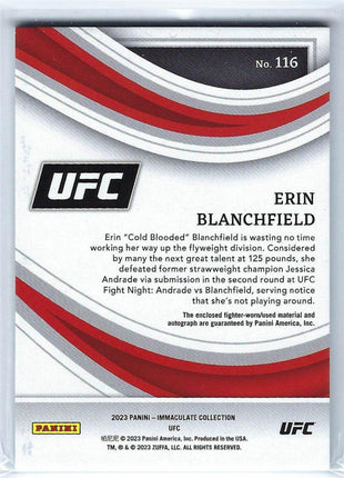Erin Blanchfield 2023 Panini Immaculate Collection UFC #116 Fighter-worn/used material 20/25 RC Rookie Memorabilia Autographs