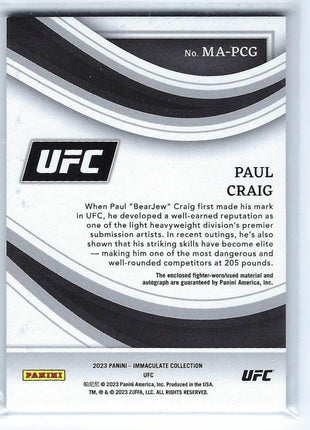 Paul Craig 2023 Panini Immaculate Collection UFC #MA-PCG Fighter-worn/used material 2/5 Memorabilia Autographs