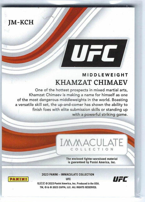 Khamzat Chimaev 2023 Panini Immaculate Collection UFC #JM-KCH Fighter-worn/used material 05/10 Shorts