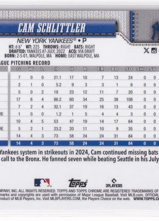 Cam Schlittler 2026 Topps Chrome #262 New York Yankees Orange X-Fractor 11/25