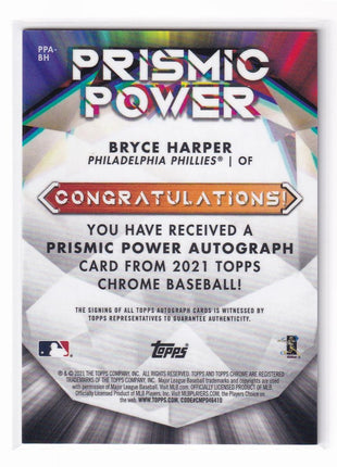 Bryce Harper 2021 Topps Chrome Prismic Power #PPA-BH Philadelphia Phillies 90/99