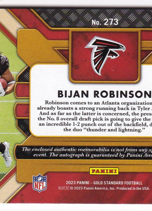 Bijan Robinson 2023 Panini Gold Standard #273 Atlanta Falcons 110/149 RC Authentic Memorabilia
