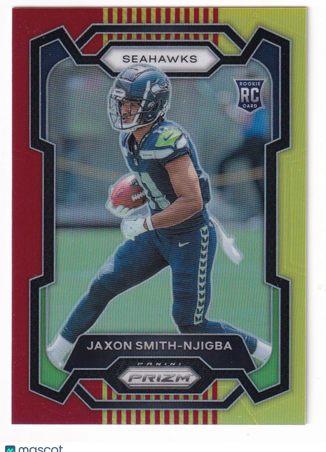 Jaxon Smith-Njigba 2023 Panini Prizm #390 Seattle Seahawks Red & Yellow Prizm RC 1/8