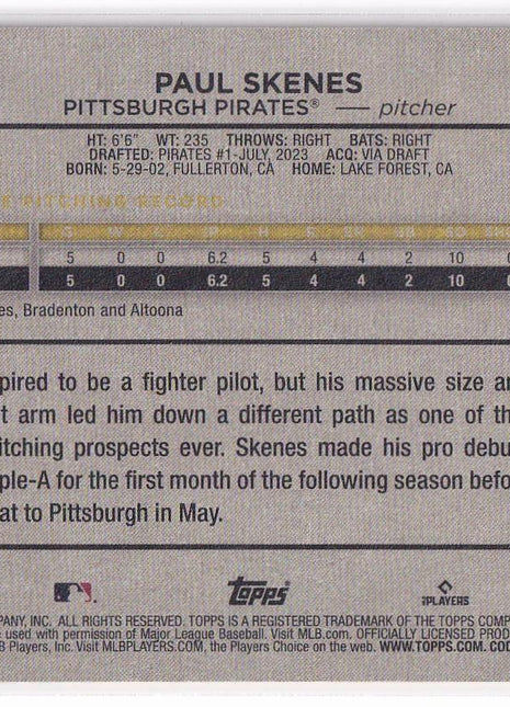 Paul Skenes 2024 Topps Update Series #US100 Pittsburgh Pirates Vintage Stock 15/99 RC