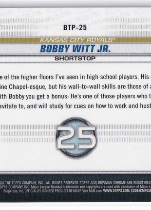 Bobby Witt Jr. 2020 Bowman Chrome Bowman Scouts Top 100 #BTP-25 Kansas City Royals Gold Refractor 08/50