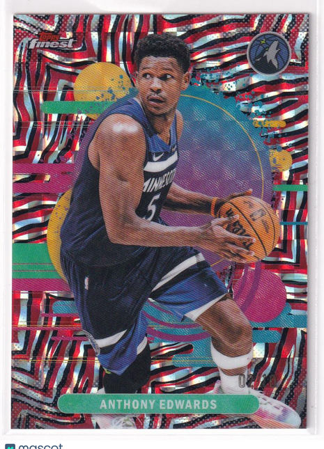 Anthony Edwards 2026 Topps Finest #158 Minnesota Timberwolves Red/Black Geometric Refractor 2/10