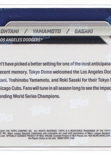 Roki Sasaki Yoshinobu Yamamoto Shohei Ohtani 2025 Topps Now #7SP Los Angeles Dodgers