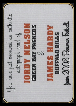 James Hardy Jordy Nelson 2008 Bowman Signs of the Future Buffalo Bills Green Bay Packers Gold