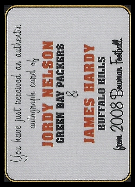 James Hardy Jordy Nelson 2008 Bowman Signs of the Future Buffalo Bills Green Bay Packers Gold