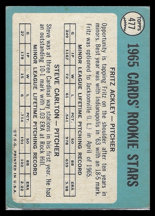 Steve Carlton Fritz Ackley 1965 Topps #477 St. Louis Cardinals