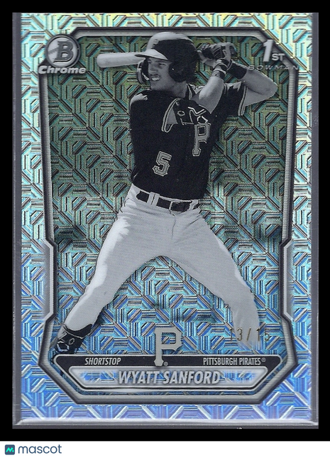 Wyatt Sanford 2025 Topps Bowman Chrome #BCP-66 Pittsburgh Pirates Aqua Mojo Refractor 1st Bowman