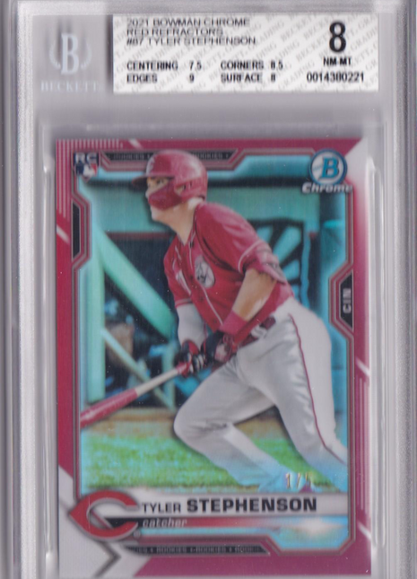 Tyler Stephenson BGS 8 2021 Bowman Chrome Red Refractors #87 1/5
