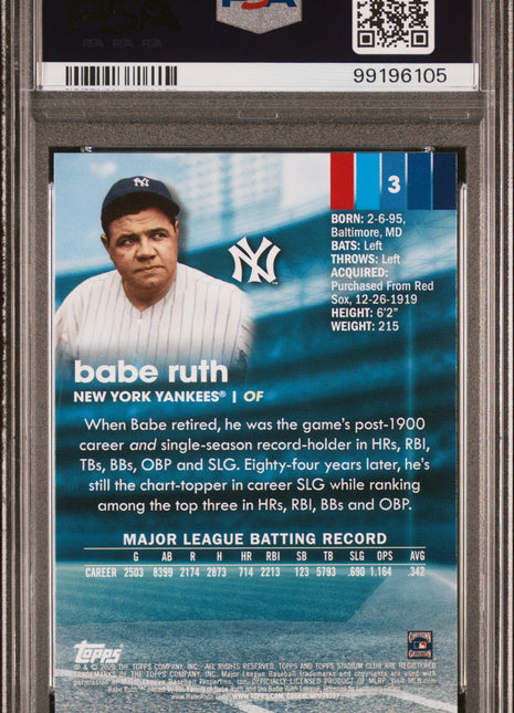 Babe Ruth PSA 10 2020 Stadium Club #3 First Day Issue