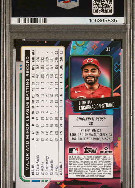 C. Encarnacion-Strand PSA 9 2024 Topps Chrome Cosmic #33 White Hole Refractor