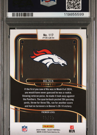 Bo Nix PSA 9 2024 Panini Select #117 Pink Glitter
