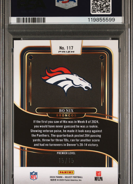 Bo Nix PSA 9 2024 Panini Select #117 Pink Glitter