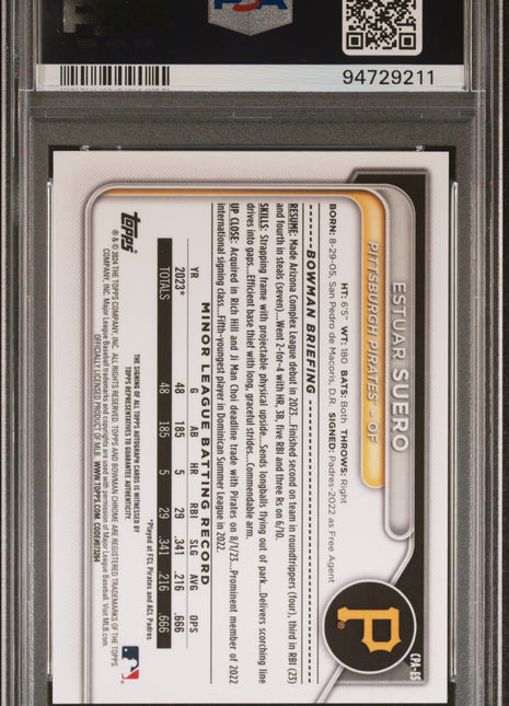 Estuar Suero PSA 10 2024 Bowman Chrome Prospect Autographs #CPAES
