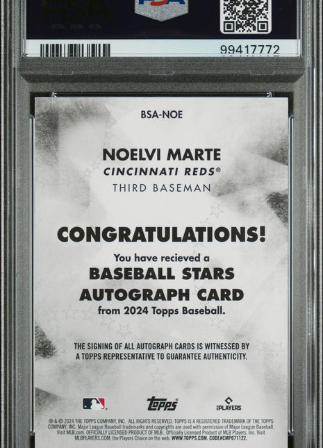Noelvi Marte PSA 9 2024 Topps Baseball Stars Autographs #BSANOE
