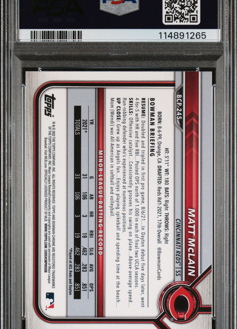 Matt Mclain PSA 10 2022 Bowman Mega Box Chrome #245