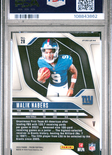 Malik Nabers PSA 9 2024 Panini Prizm Rookie Variation #28