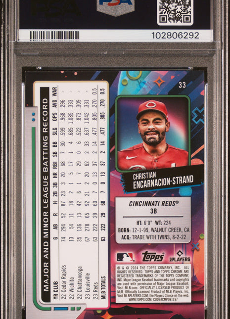 C. Encarnacion-Strand PSA 9 2024 Topps Chrome Cosmic #33 Blue Moon Refractor /99