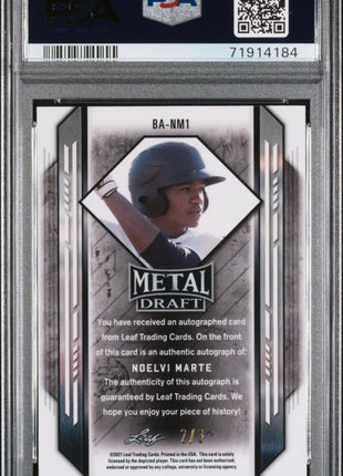 Noelvi Marte PSA 9 2021 Leaf Metal Draft Autographs #NM1 Orange Crystals