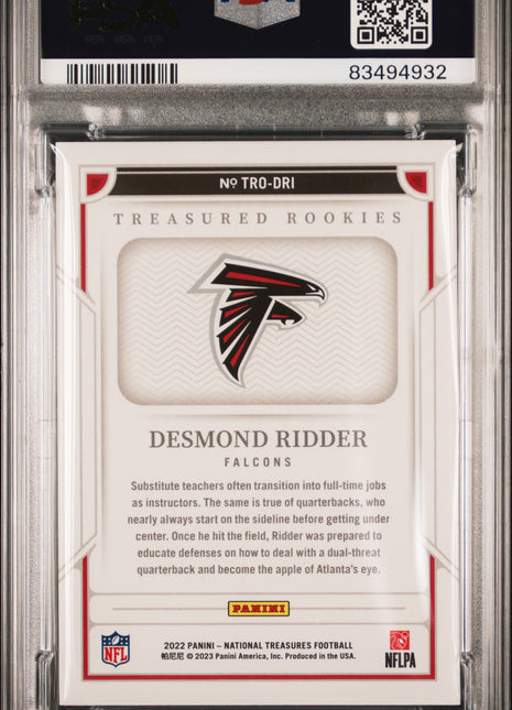 Desmond Ridder PSA 9 2022 Panini National Treasures Treasured Rookies #DRI 06/99
