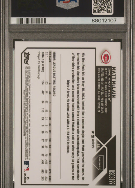 Matt Mclain PSA 9 2023 Topps Chrome Update Sapphire Edition #199