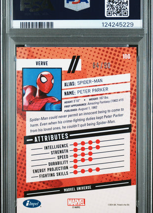 2024 Upper Deck Marvel Renditions Spider-Man Marvel Universe Impel Spider-Man #100 PSA 9